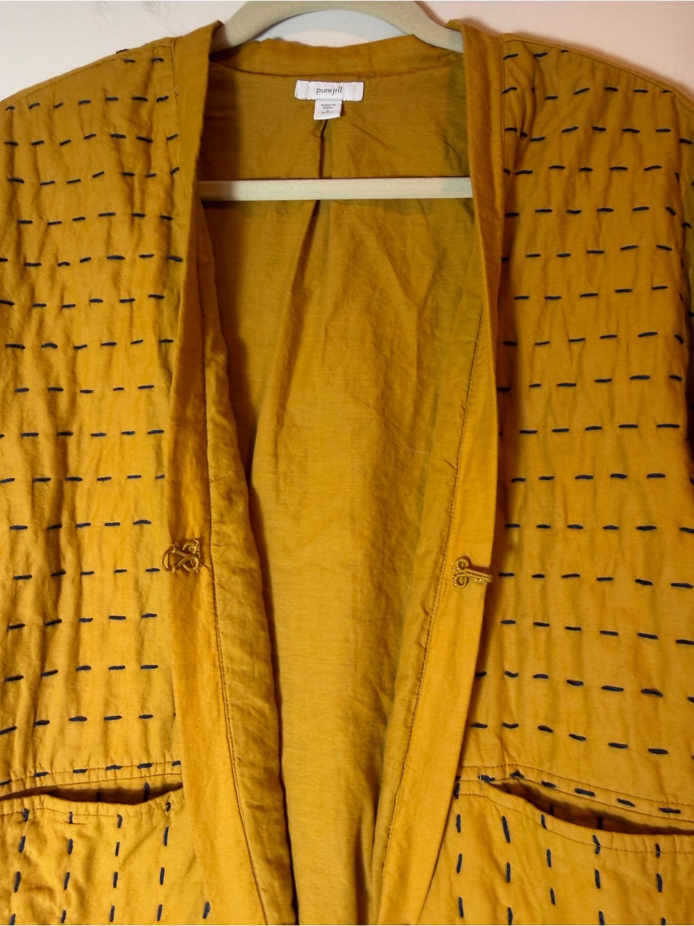 J.Jill Pure Jill Kantha Quilted Kimono Jacket Goldenrod Yellow - Picture 6 of 12